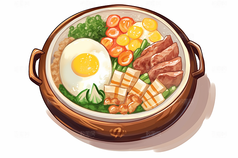 木桶饭菜饭拌饭插画