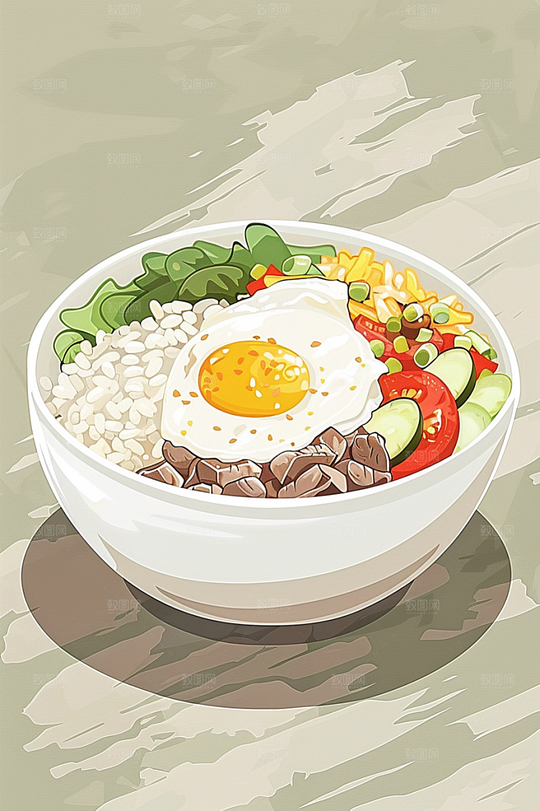 木桶饭手绘拌饭插画