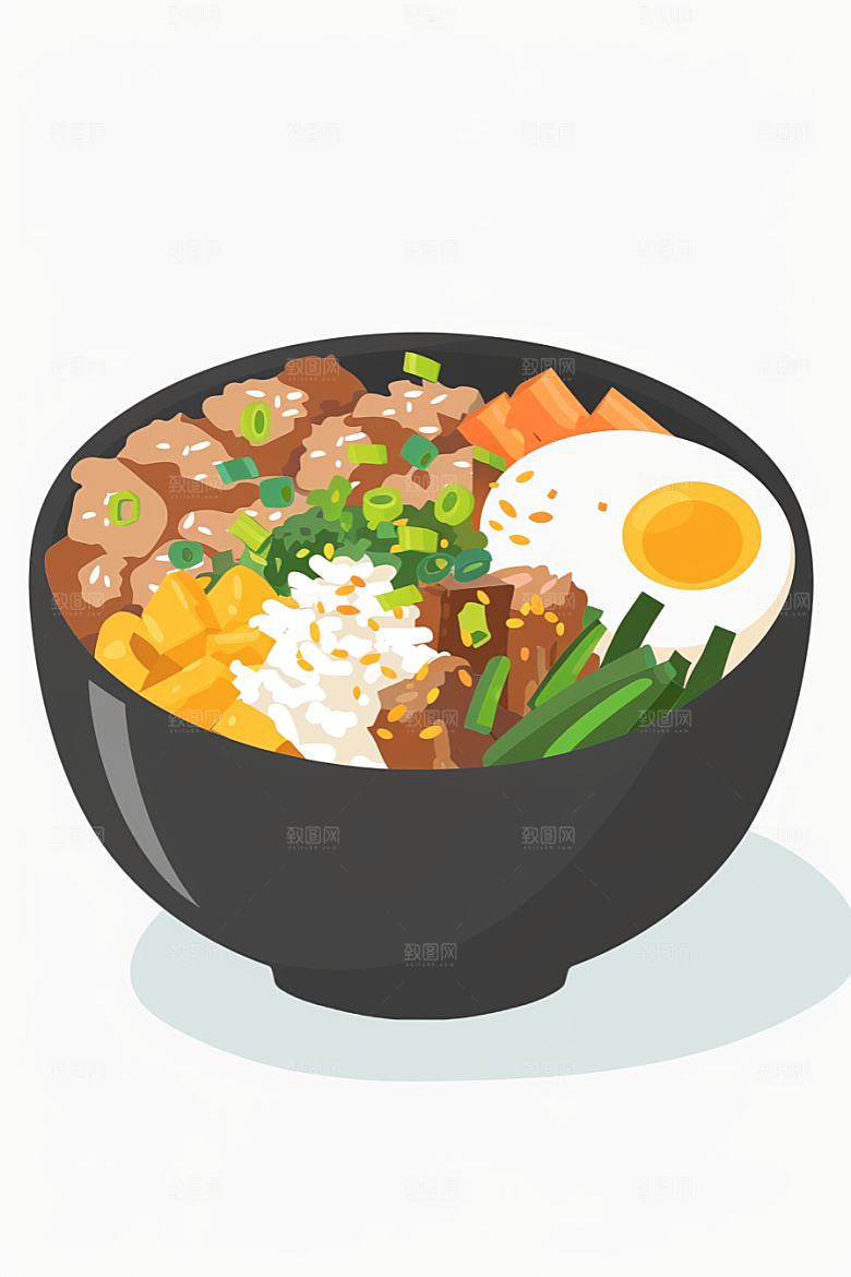 木桶饭菜饭美味插画
