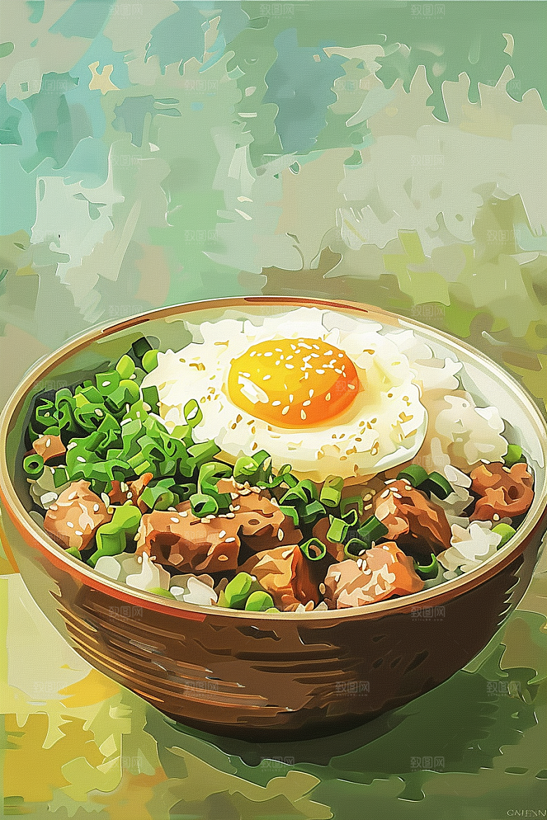 木桶饭地方特色热气腾腾插画