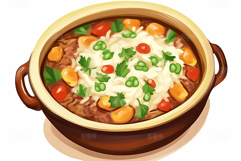 木桶饭主食地方特色插画