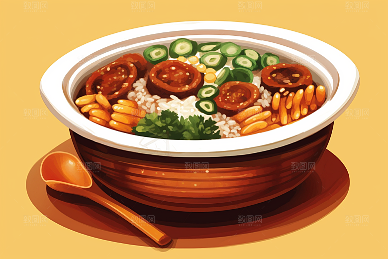 木桶饭高清美味插画