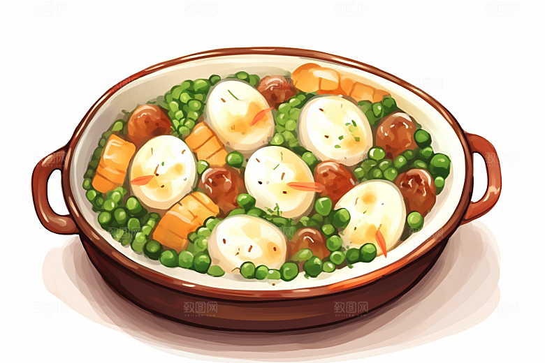 木桶饭好吃美食插画