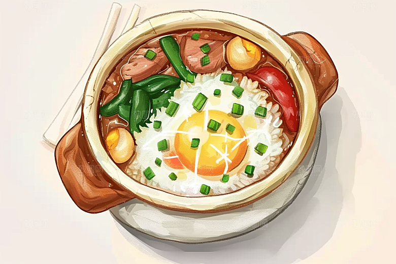 木桶饭拌饭手绘插画