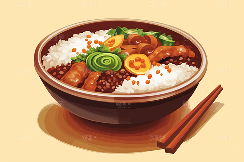 木桶饭拌饭美食插画