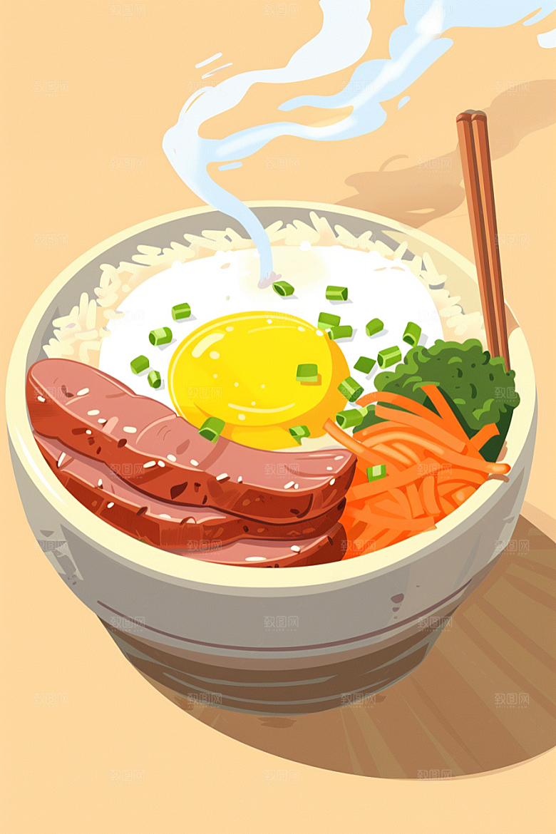 木桶饭好吃拌饭插画