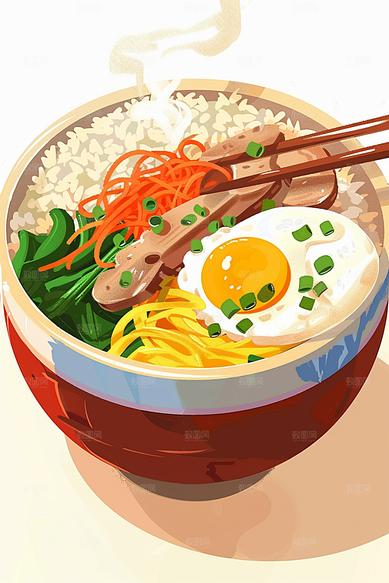 木桶饭美食煲仔饭插画