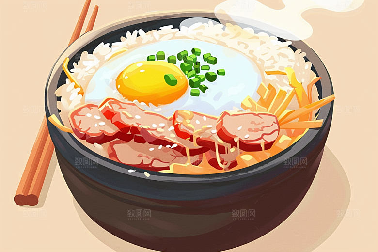 木桶饭煲仔饭菜饭插画