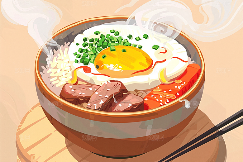 木桶饭煲仔饭拌饭插画