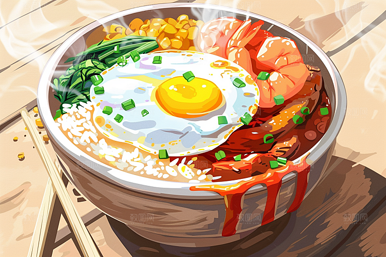 木桶饭美食地方特色插画