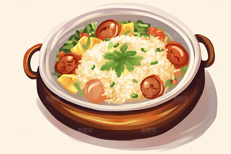 木桶饭主食好吃插画