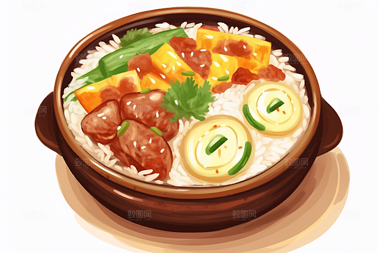 木桶饭热气腾腾美味插画
