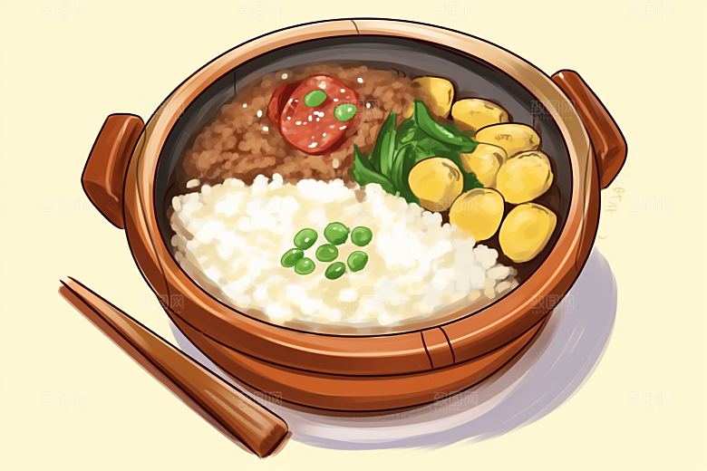 木桶饭拌饭美味插画
