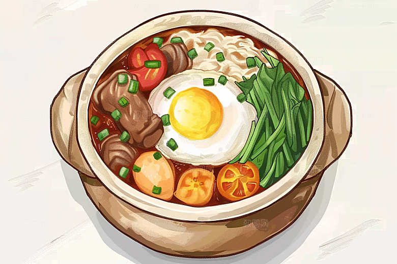 木桶饭主食美食插画
