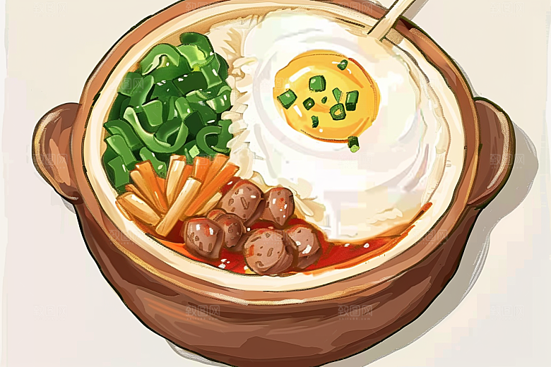 木桶饭煲仔饭好吃插画
