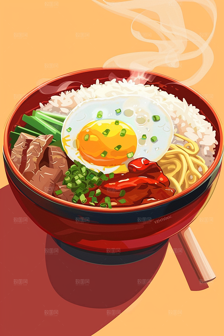 木桶饭好吃美味插画