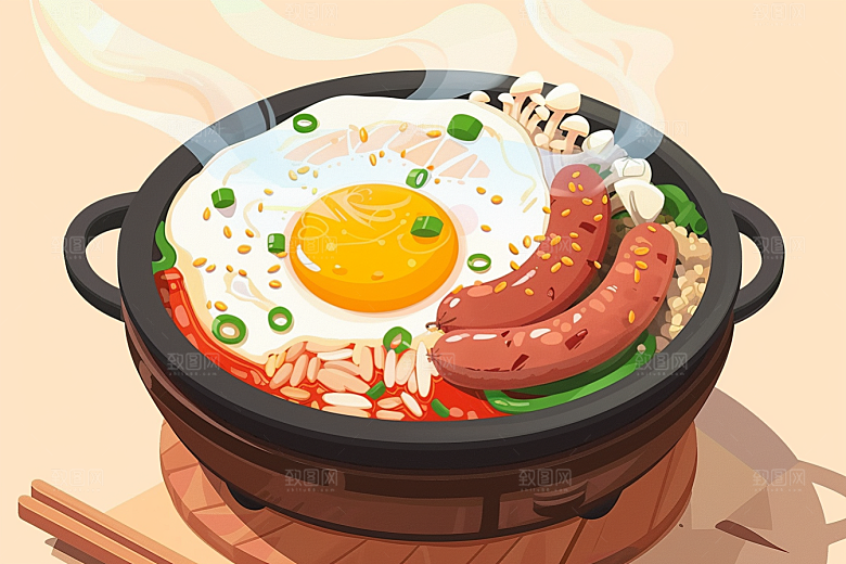 木桶饭地方特色好吃插画