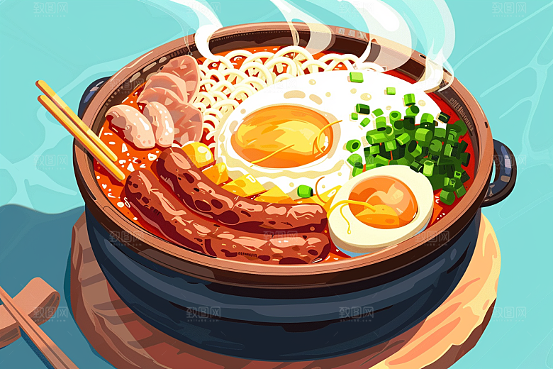木桶饭高清好吃插画