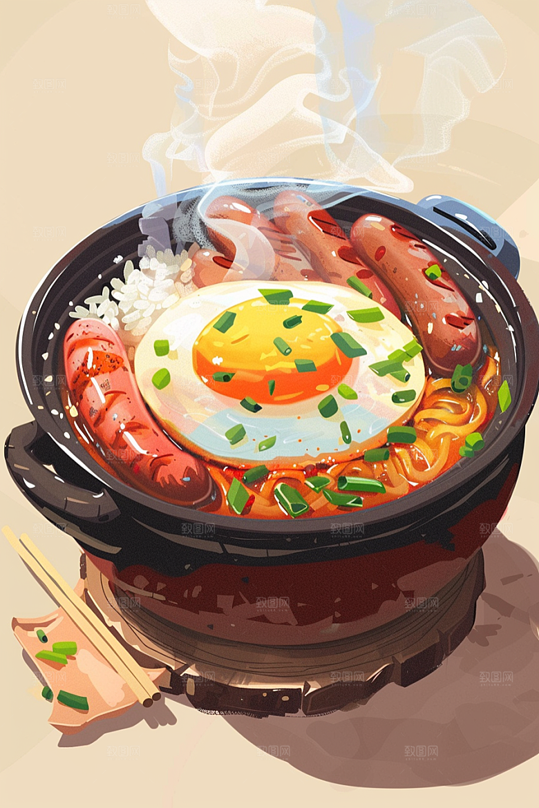 木桶饭热气腾腾地方特色插画