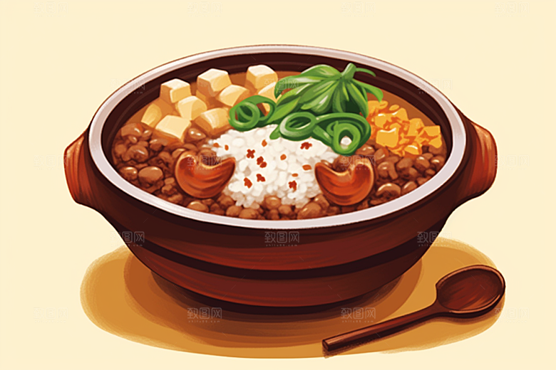 木桶饭煲仔饭菜饭插画