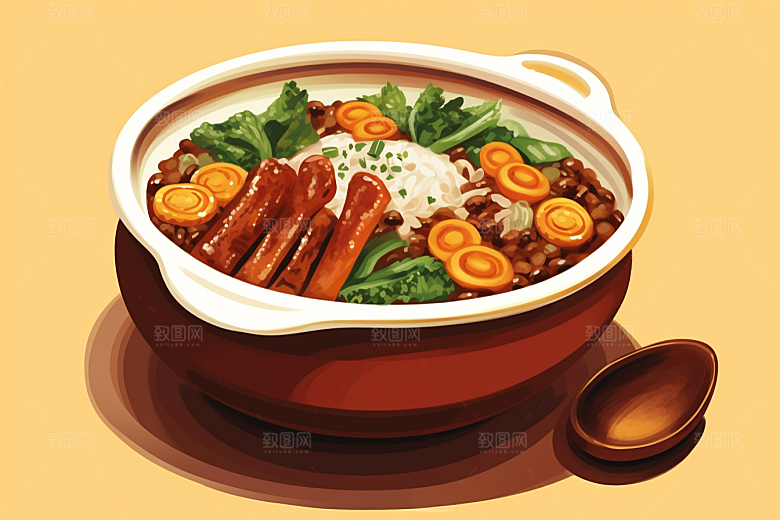 木桶饭高清热气腾腾插画