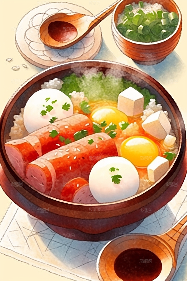 木桶饭主食高清插画