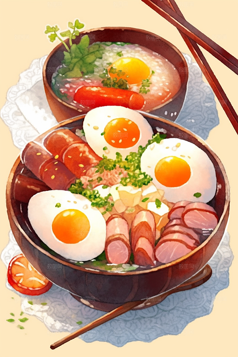 木桶饭美食好吃插画