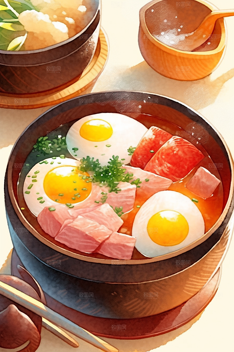 木桶饭拌饭煲仔饭插画