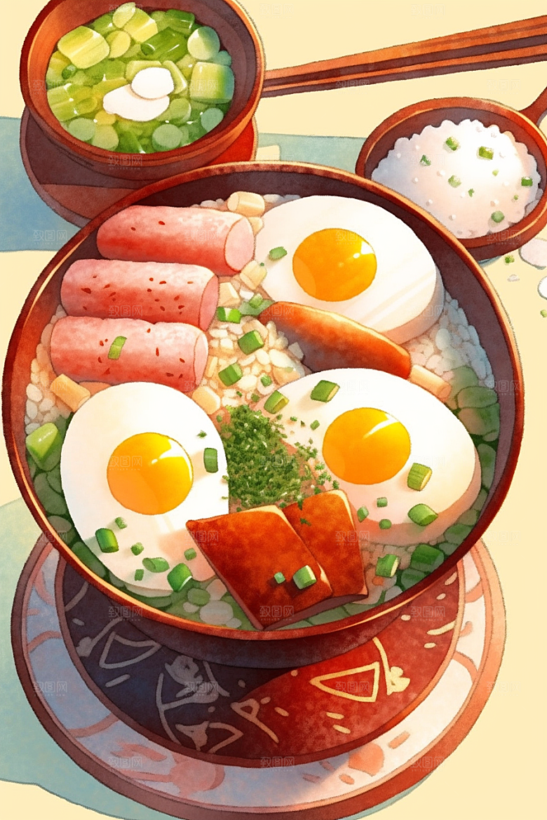 木桶饭高清好吃插画