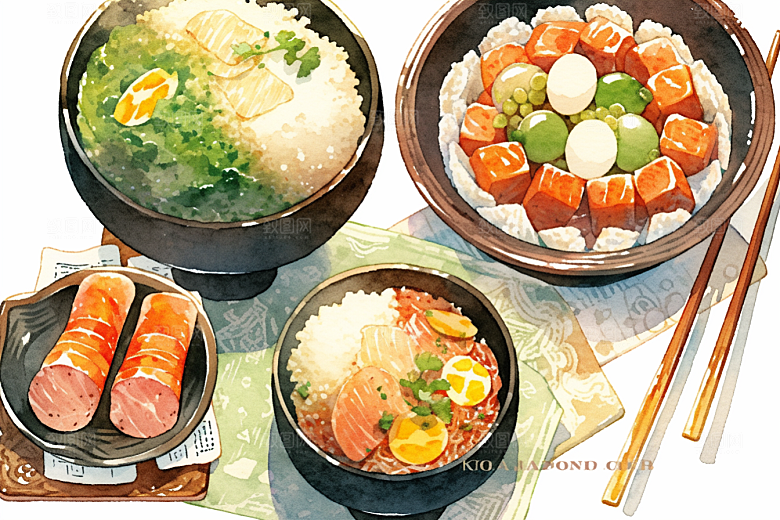 木桶饭好吃美食插画