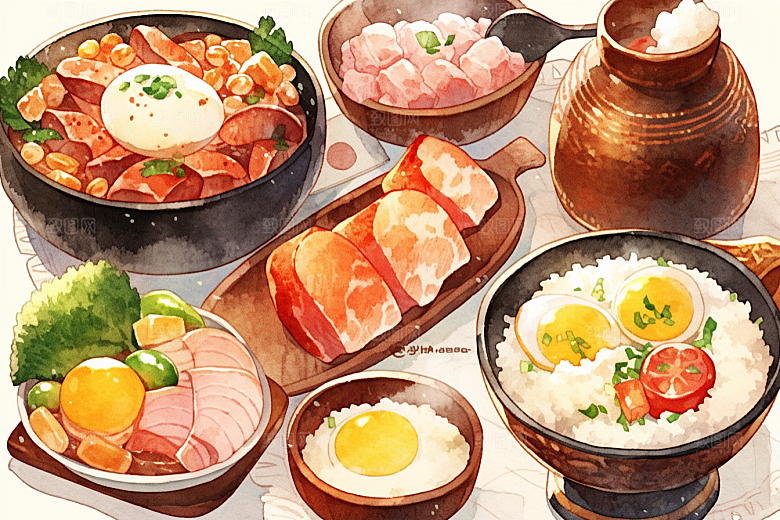 木桶饭好吃地方特色插画