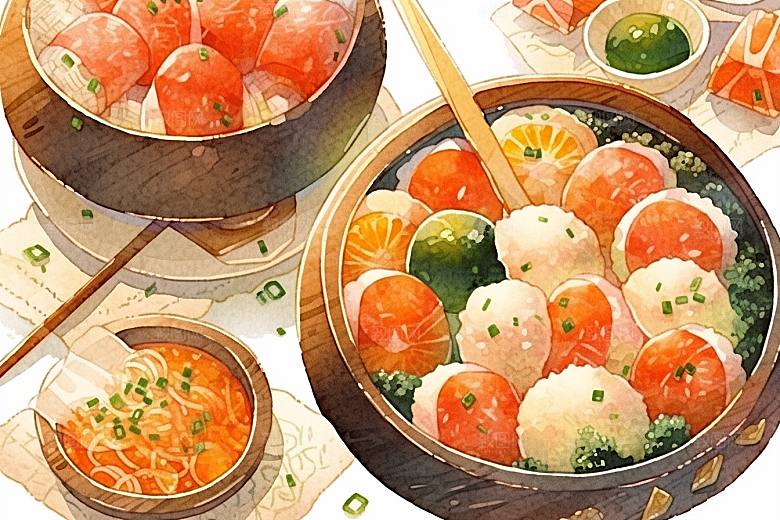 木桶饭美味手绘插画