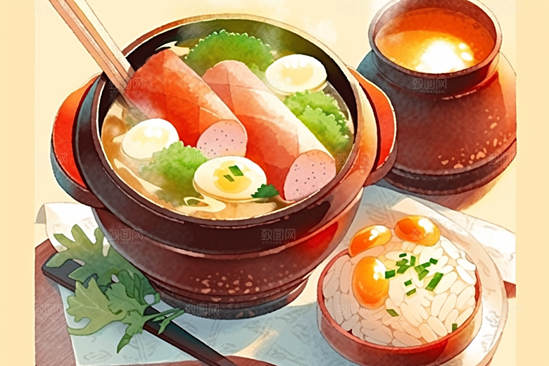 木桶饭地方特色菜饭插画