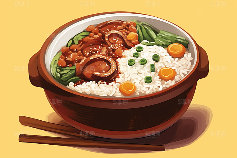 木桶饭美味地方特色插画