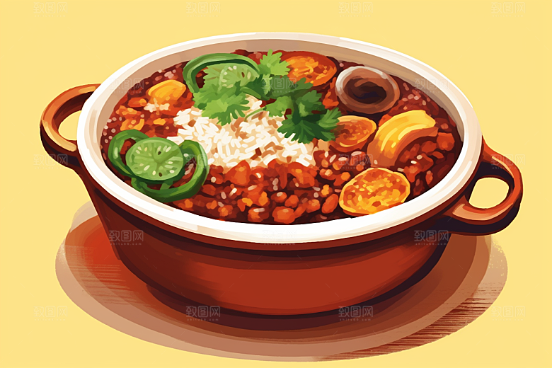 木桶饭好吃菜饭插画