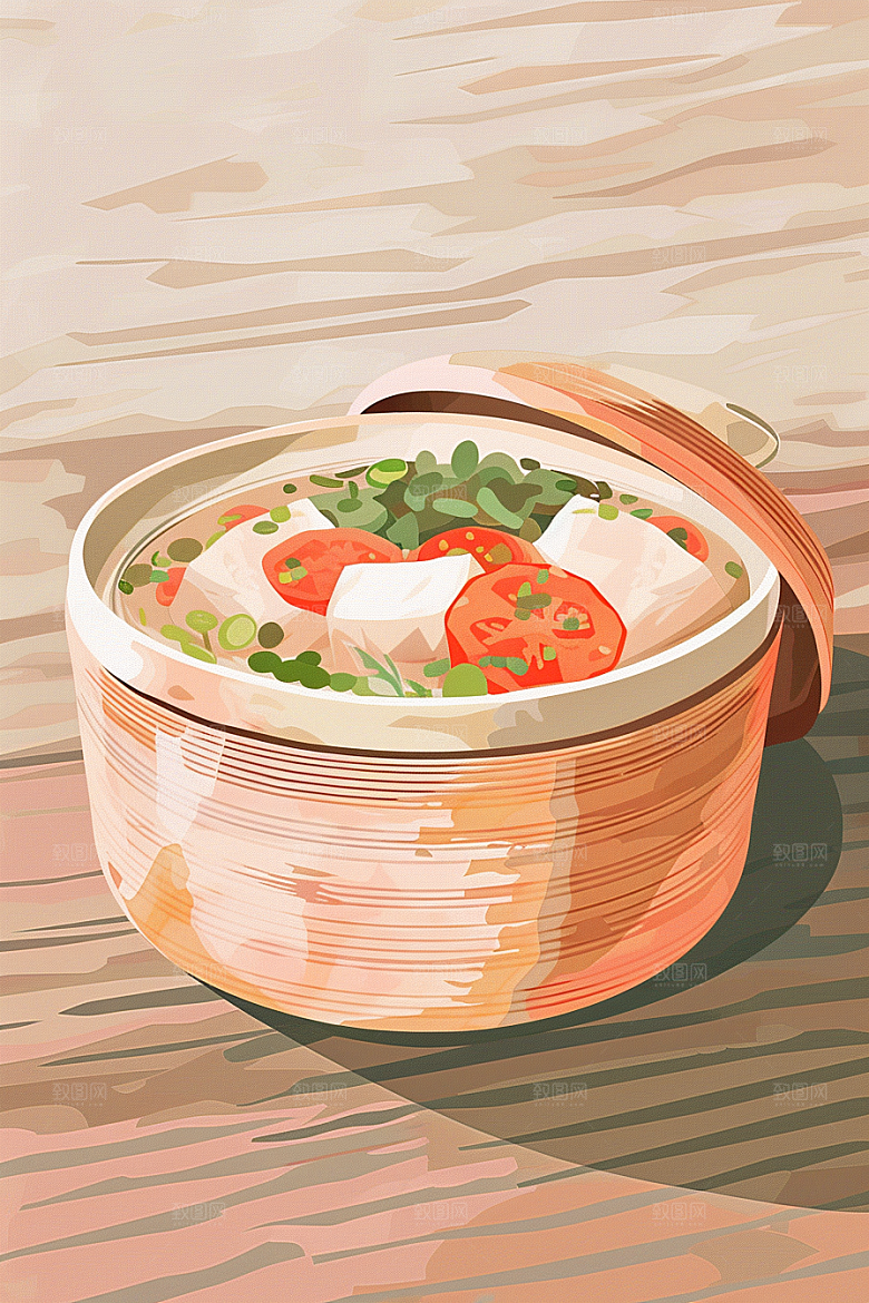 木桶饭美味煲仔饭插画