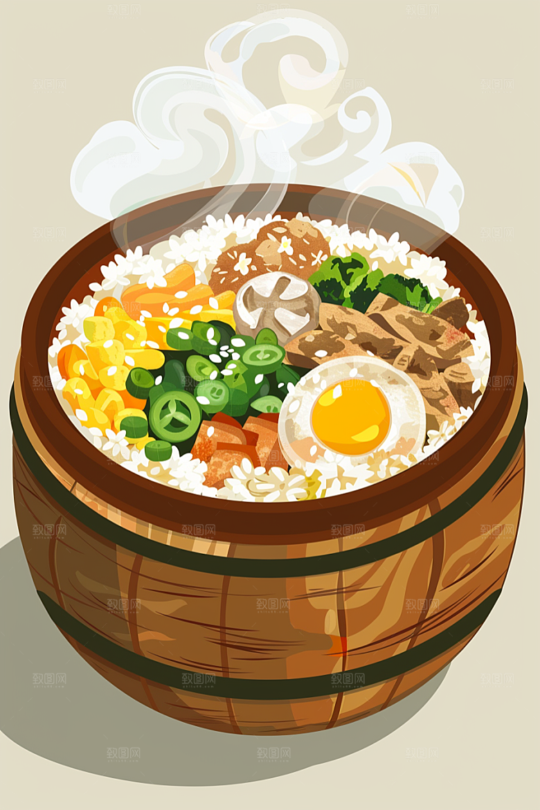 木桶饭高清美食插画