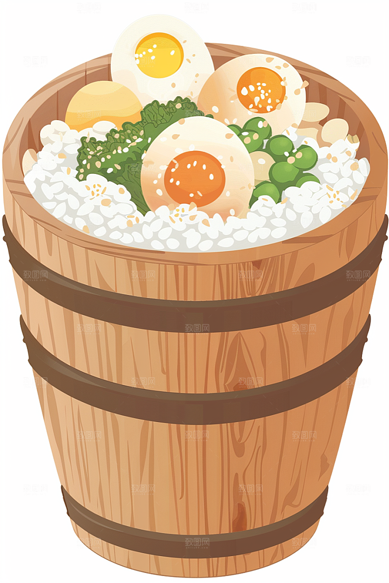木桶饭拌饭主食插画