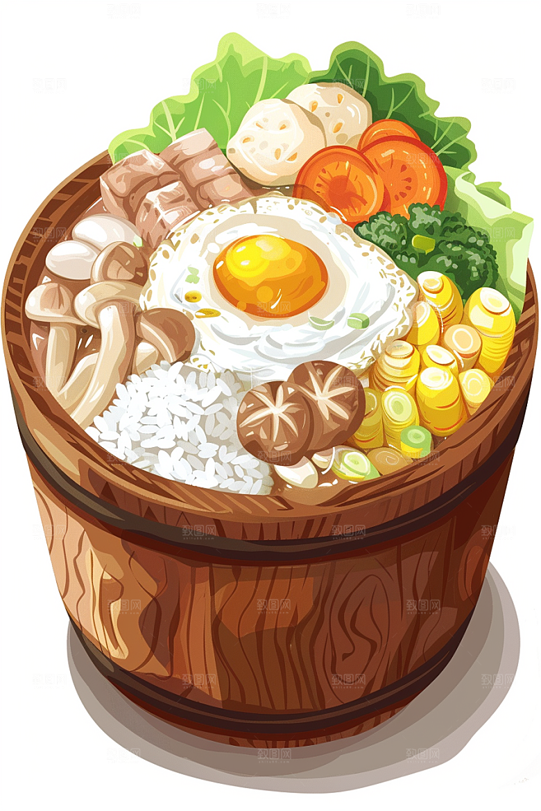 木桶饭高清好吃插画