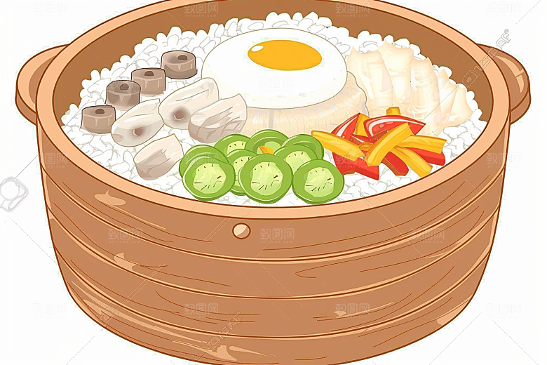 木桶饭热气腾腾煲仔饭插画