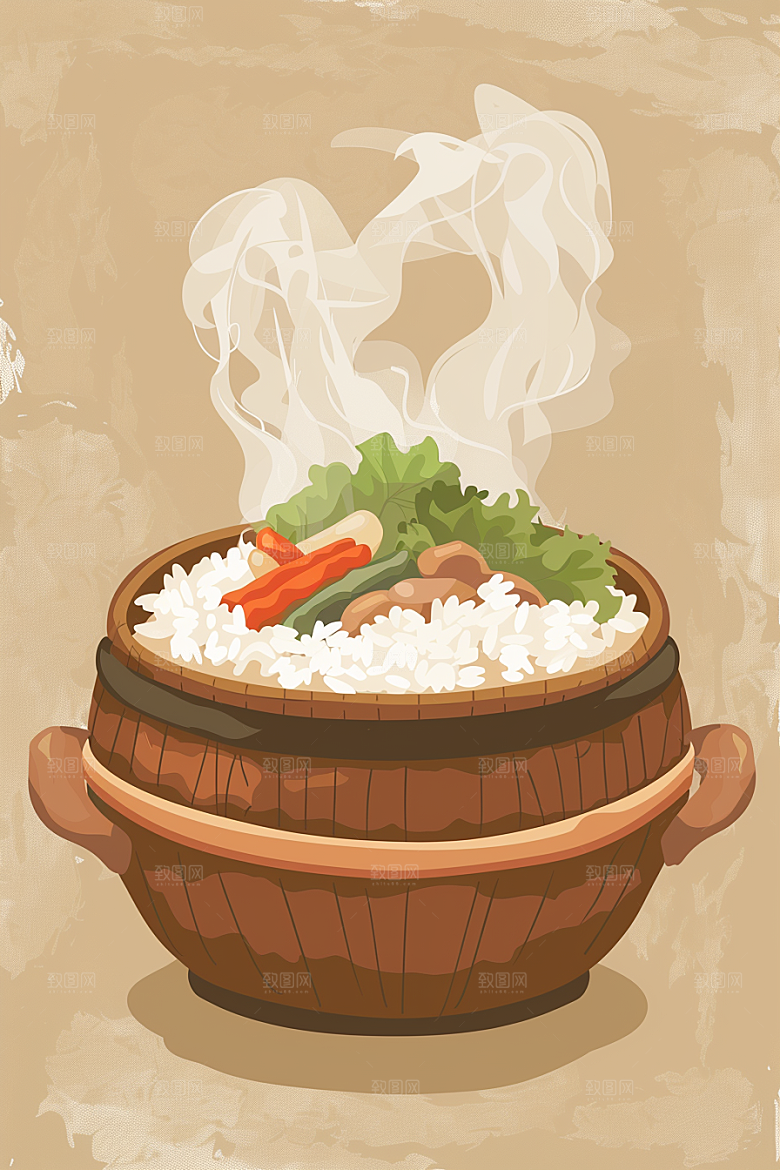 木桶饭好吃美味插画