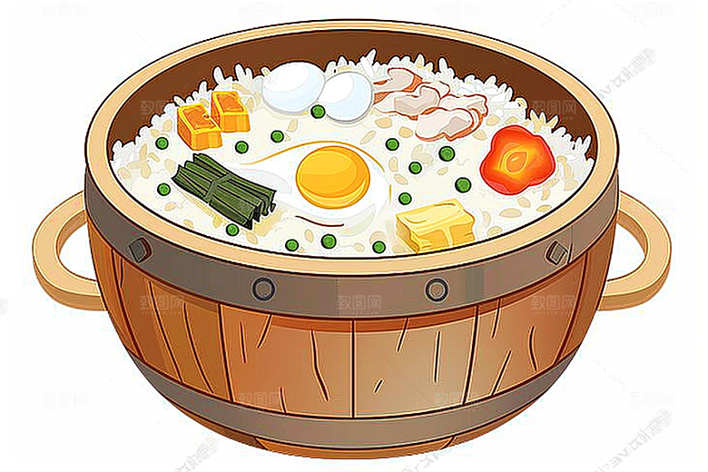 木桶饭地方特色手绘插画