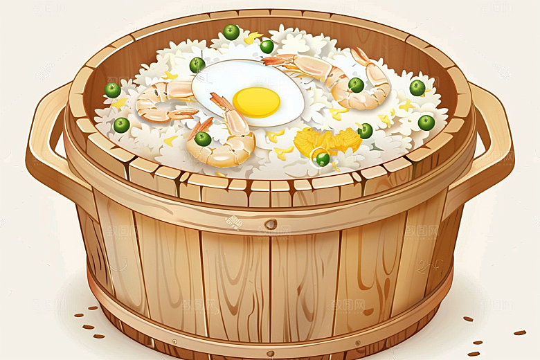 木桶饭好吃热气腾腾插画