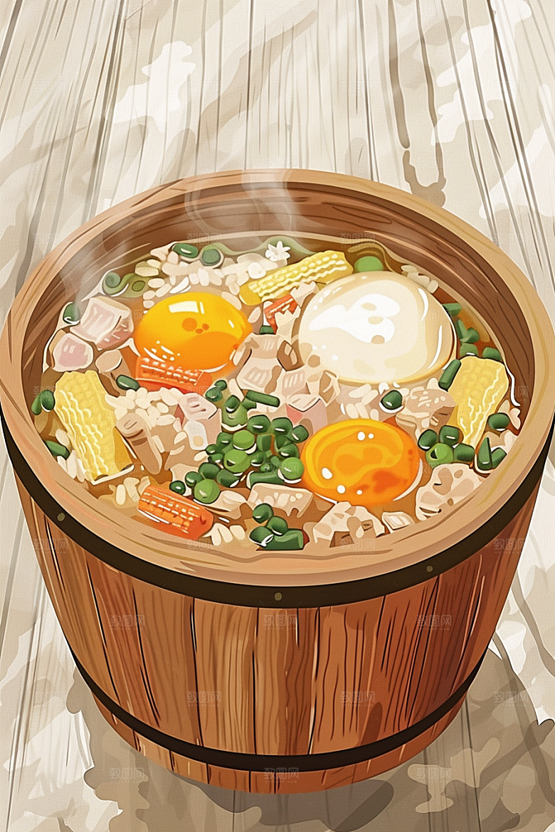木桶饭美味菜饭插画