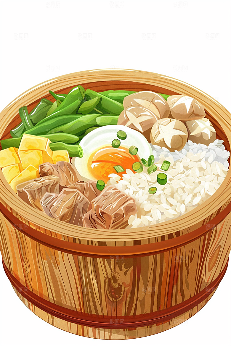 木桶饭美食地方特色插画