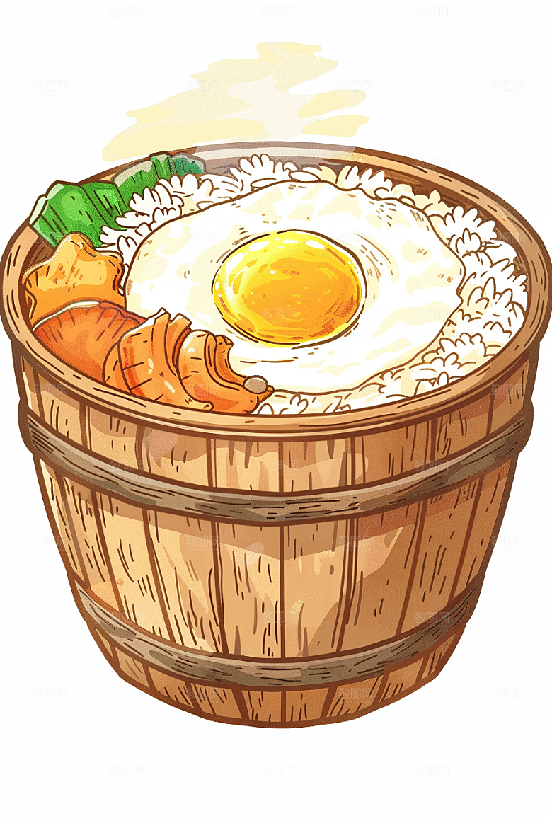 木桶饭高清热气腾腾插画