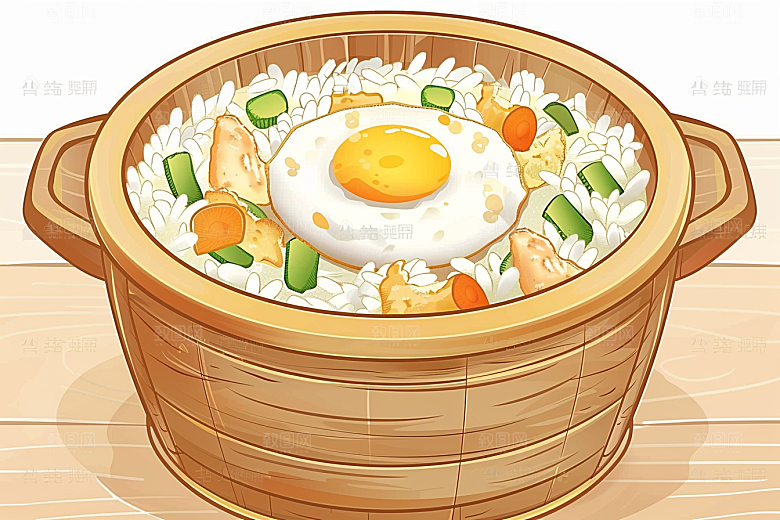 木桶饭菜饭煲仔饭插画