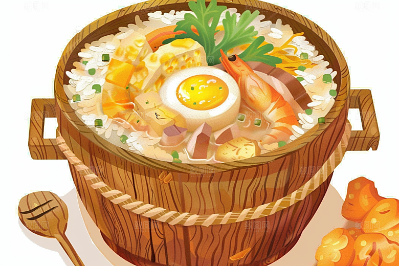 木桶饭热气腾腾煲仔饭插画