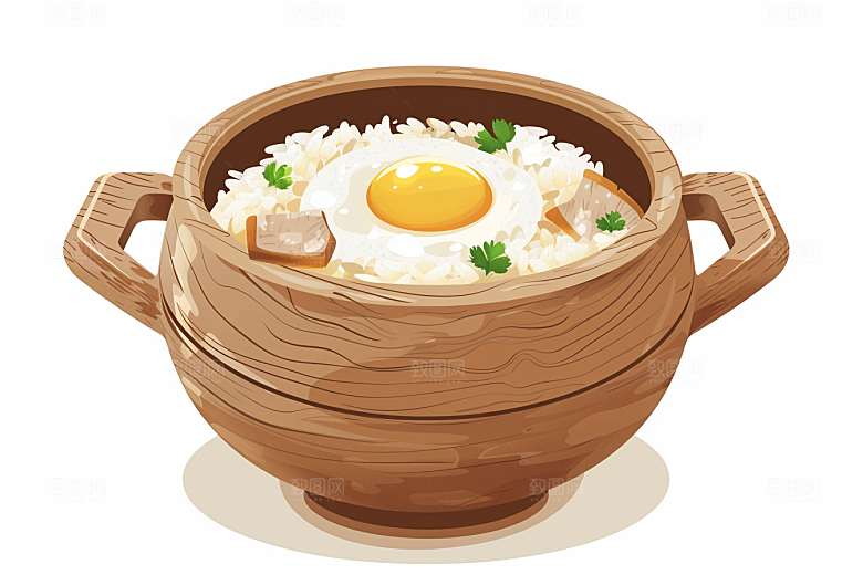 木桶饭热气腾腾手绘插画