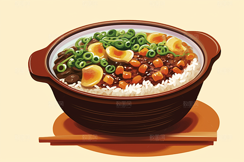 木桶饭拌饭美味插画